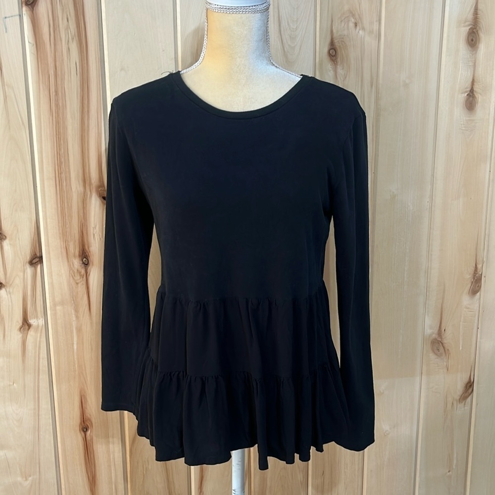 Zara Black Long Sleeve Peplum Blouse